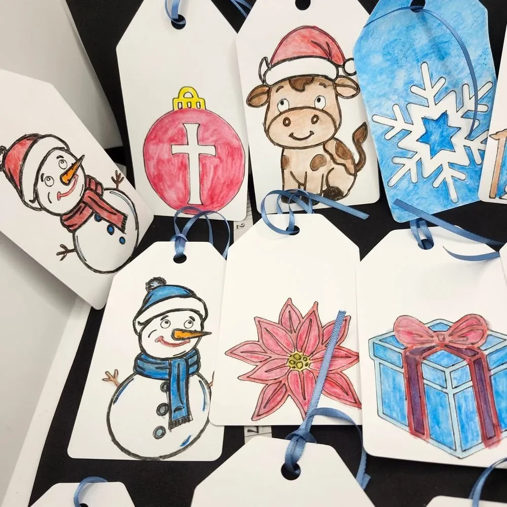 Hand Crafted Winter Christmas Gift Tags Thank You Cards Set of 12